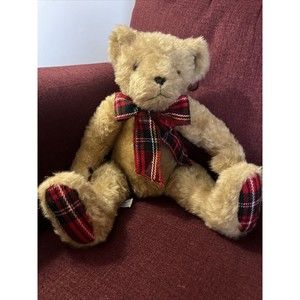 Mary Meyer Vintage Sitting Bear Red Plaid Bow And Paws 16” Long 1998 Fuzzy